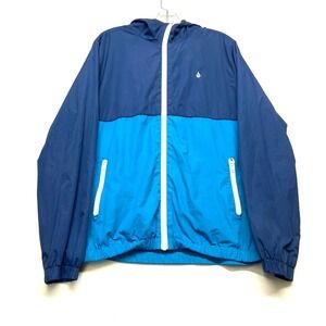 Volcom Swisher Windbreaker Jacket Mens Medium Blue Full Zip Hooded Long Sleeve